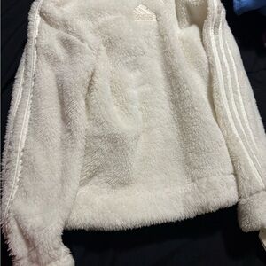 Adidas White Teddy Jacket Plush Faux Fur with sweatpants